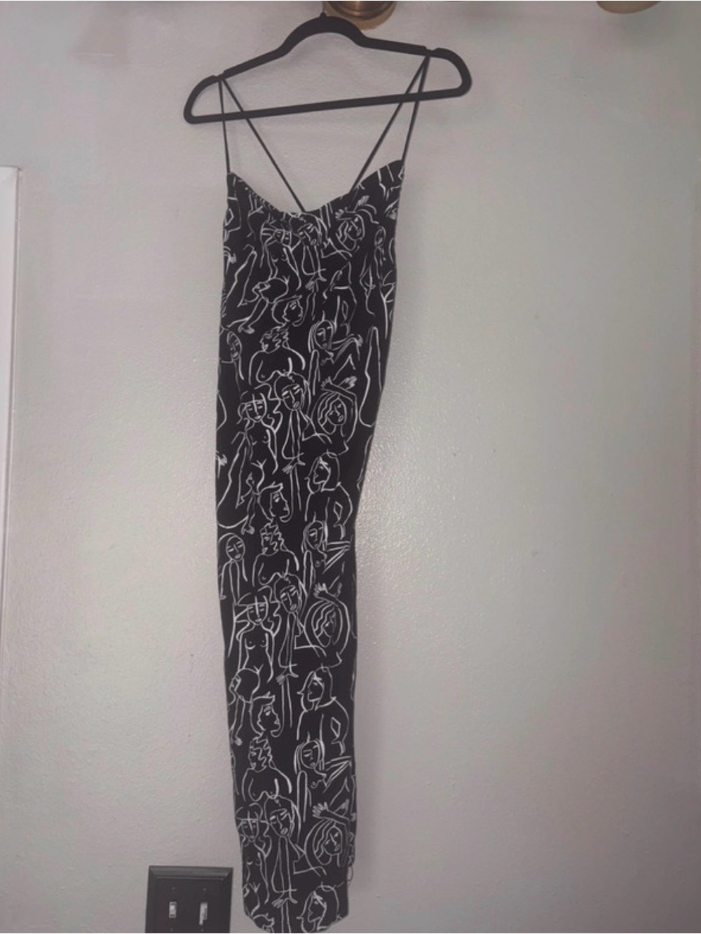 Dazey LA Black Maxi Skirt with White Abstract Figure Print